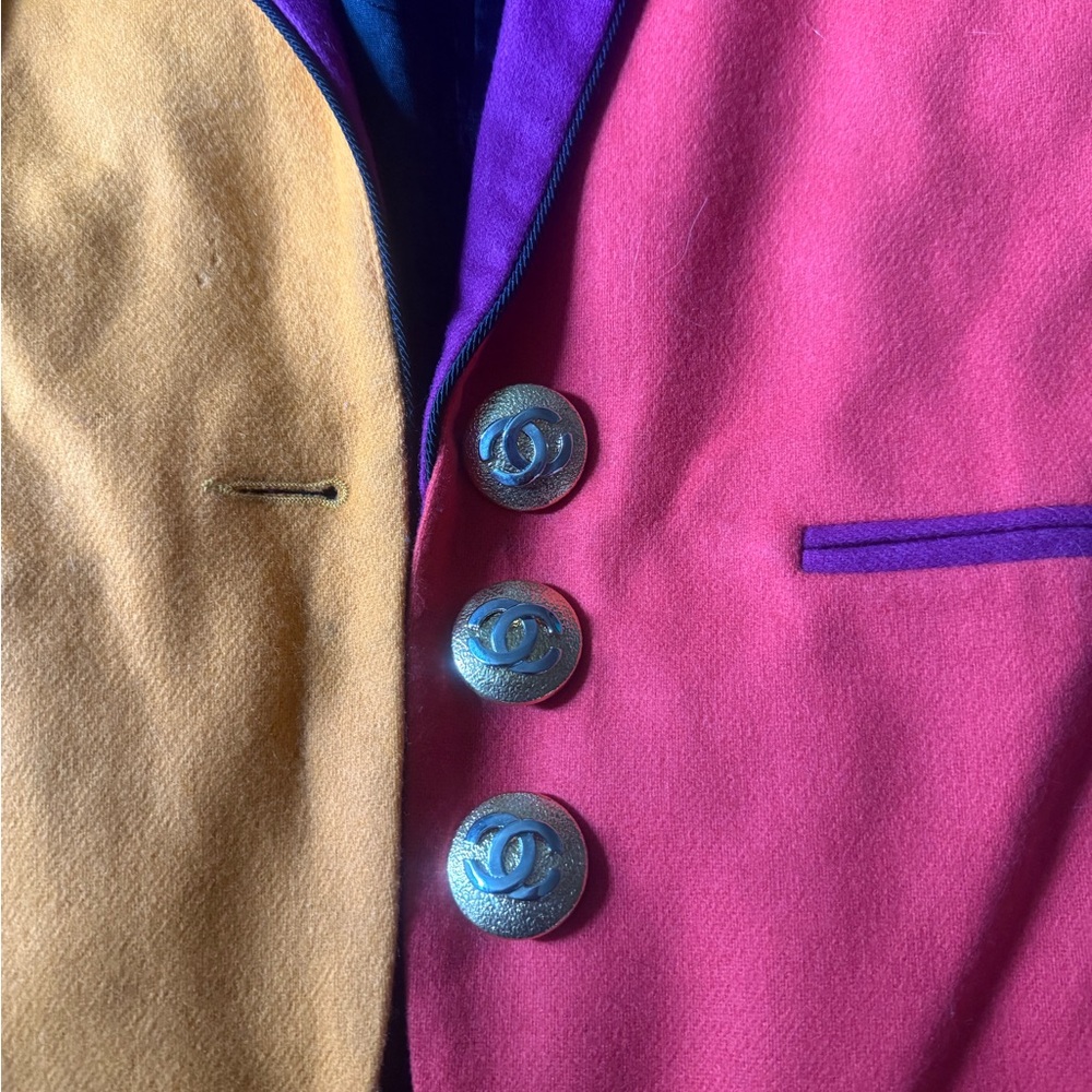 Vibrant Pink and Tan Jacket with Silver Accents